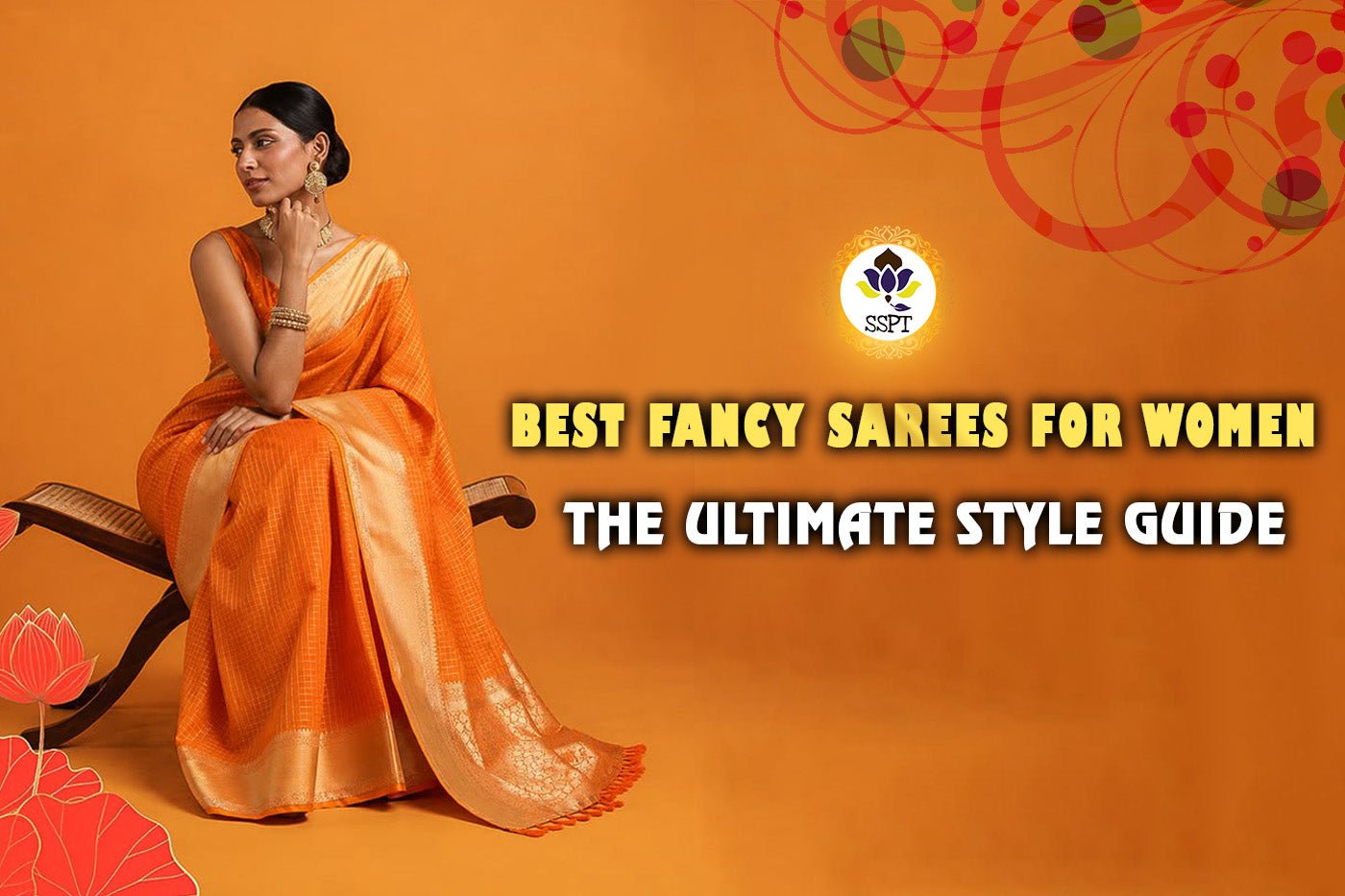 Woman wearing a fancy embroidered saree from Sri Sakthi Pugazh Tex collection