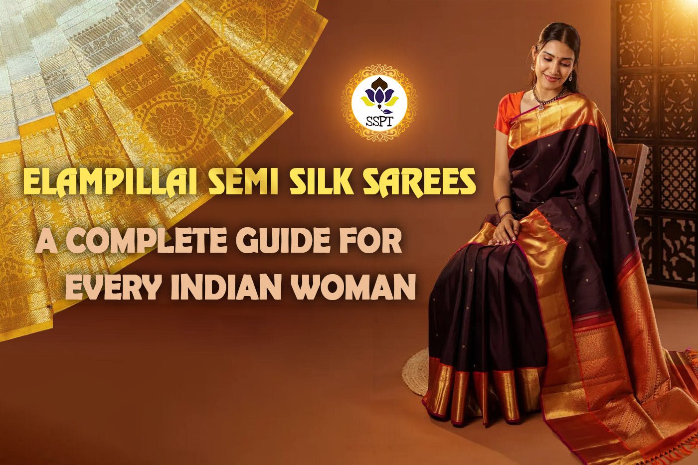Woman draped in a colorful Elampillai semi silk sarees with traditional zari border
