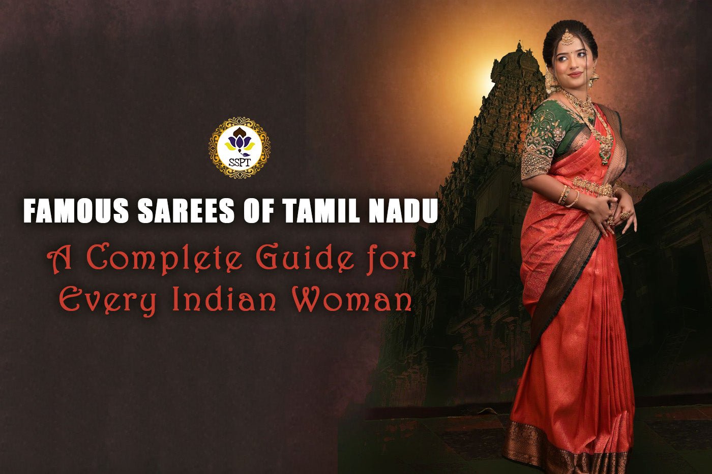 Woman wearing a traditional Kanjivaram silk saree, a famous saree style from Tamil Nadu