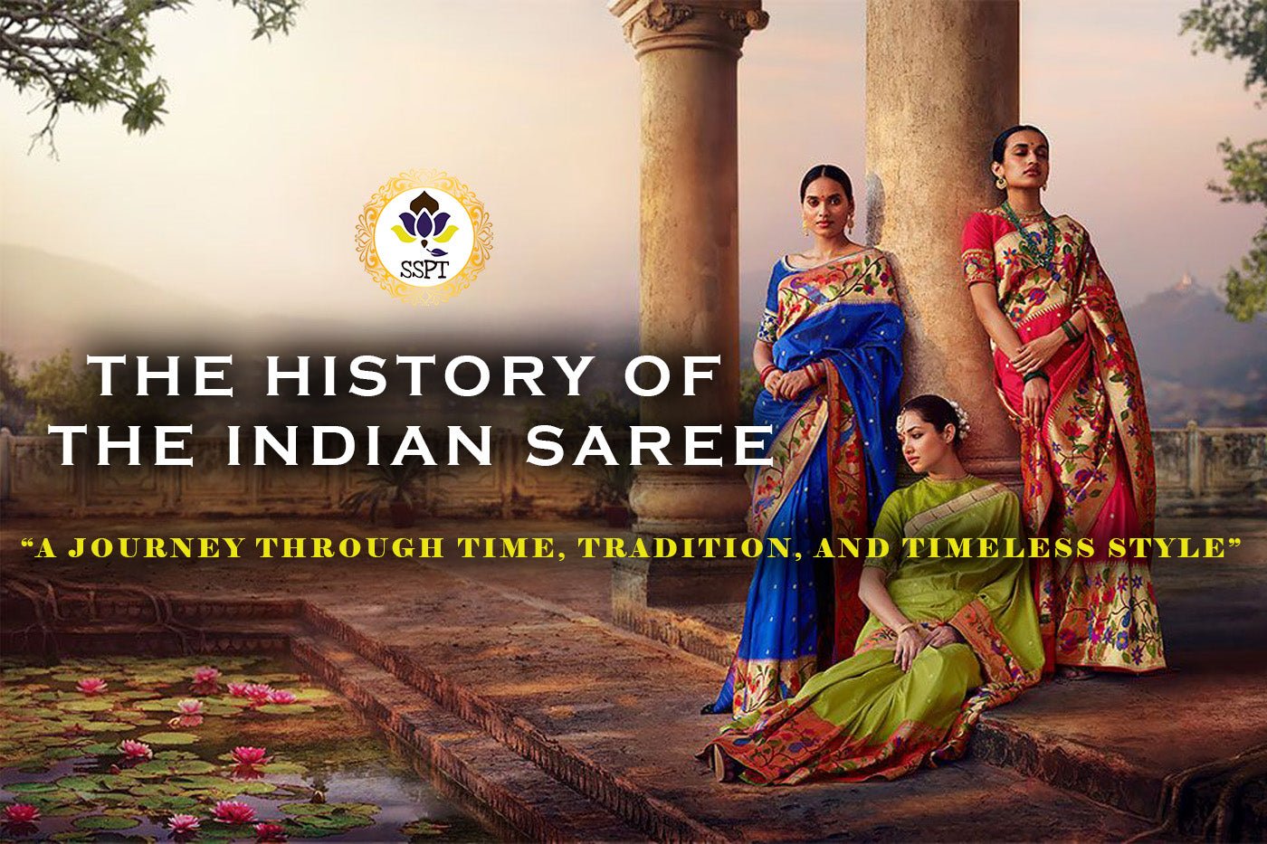 Indian woman wearing a traditional handwoven silk saree, representing the rich history of Indian saree