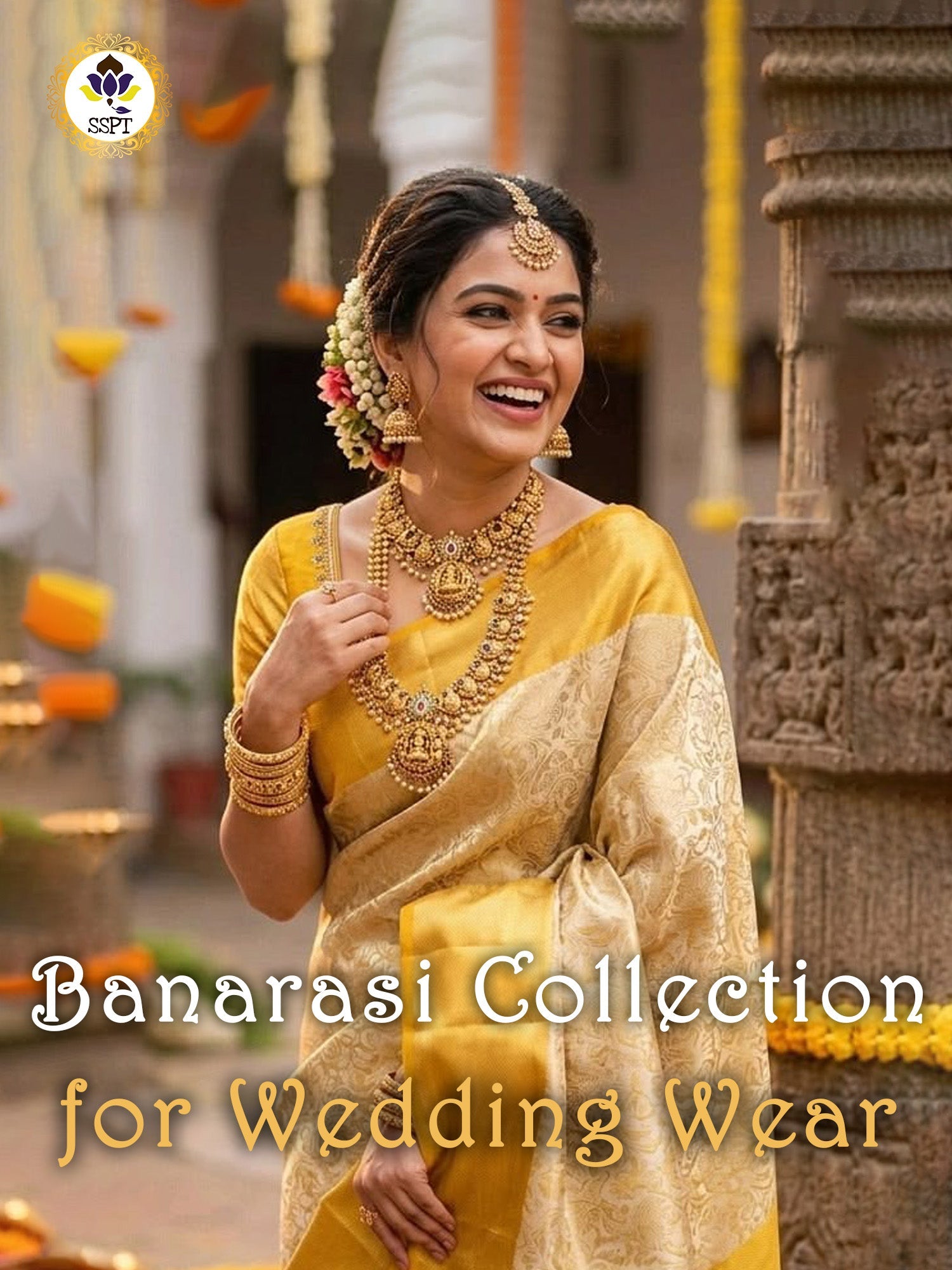 Banarasi Raw Silk Saree with rich traditional weaving design and luxurious silk fabric.