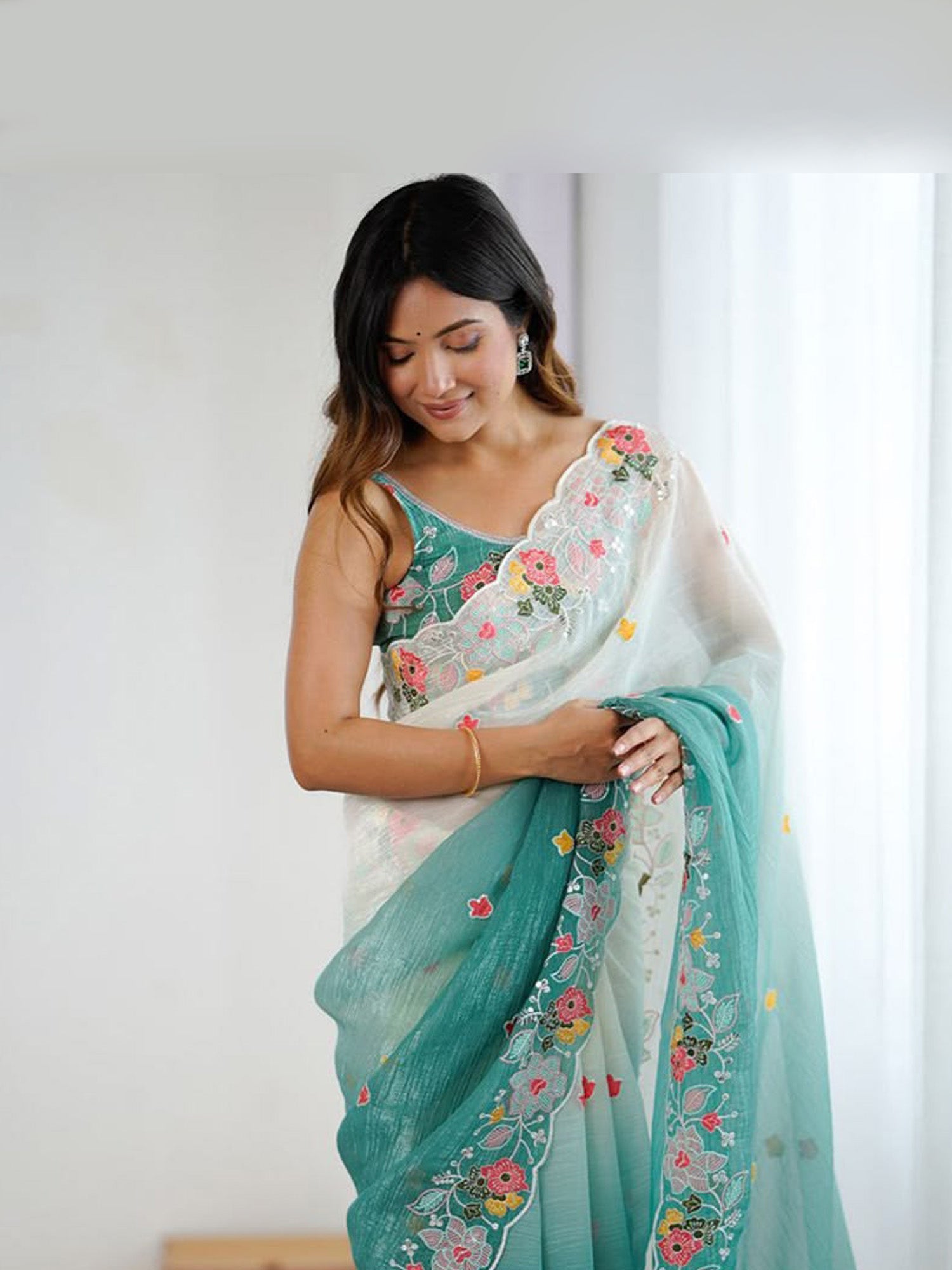 Embroidering Fancy Saree for Party Wear with Running Blouse