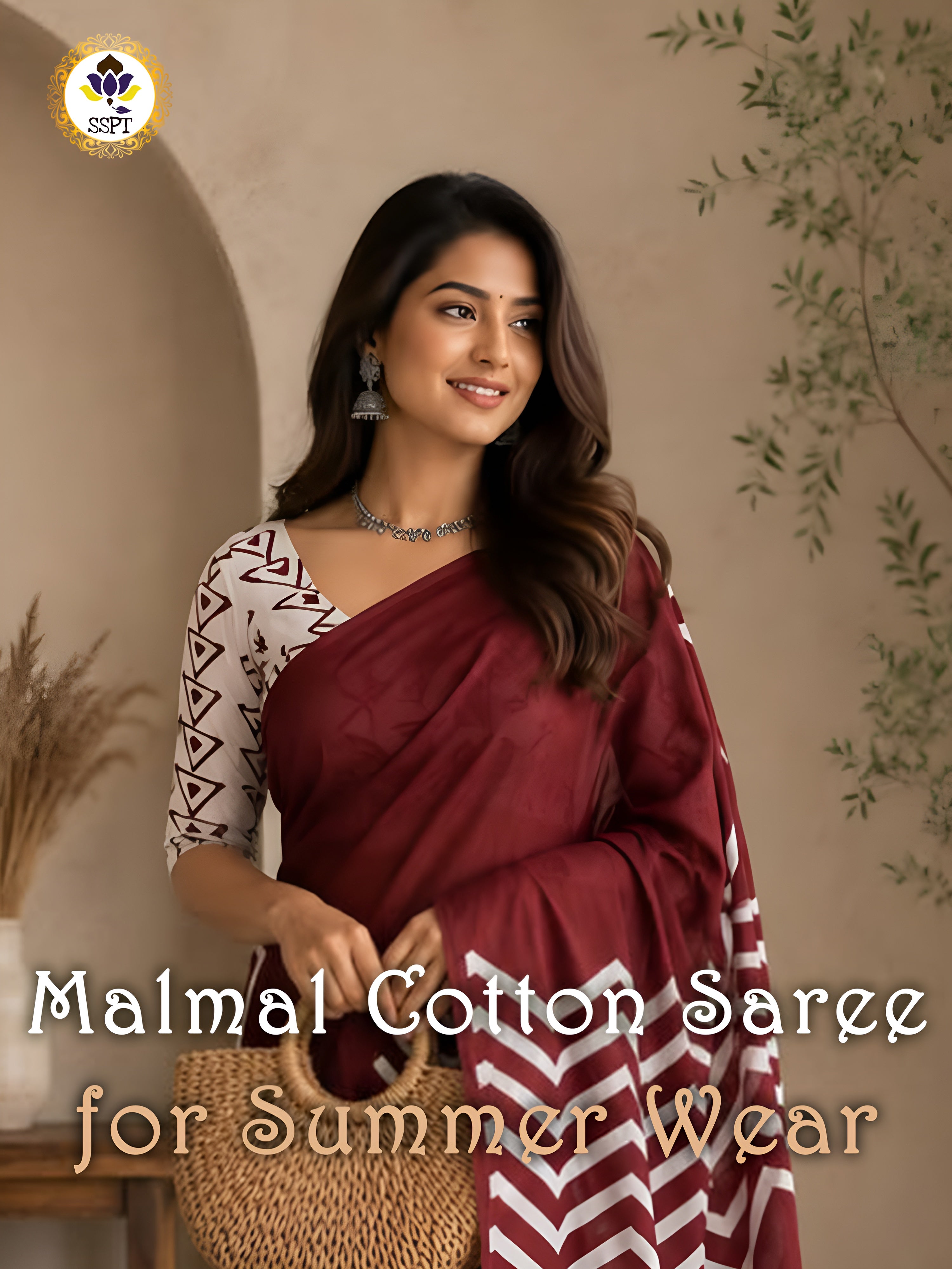 Malmal Cotton saree for women in soft lightweight breathable cotton fabric.