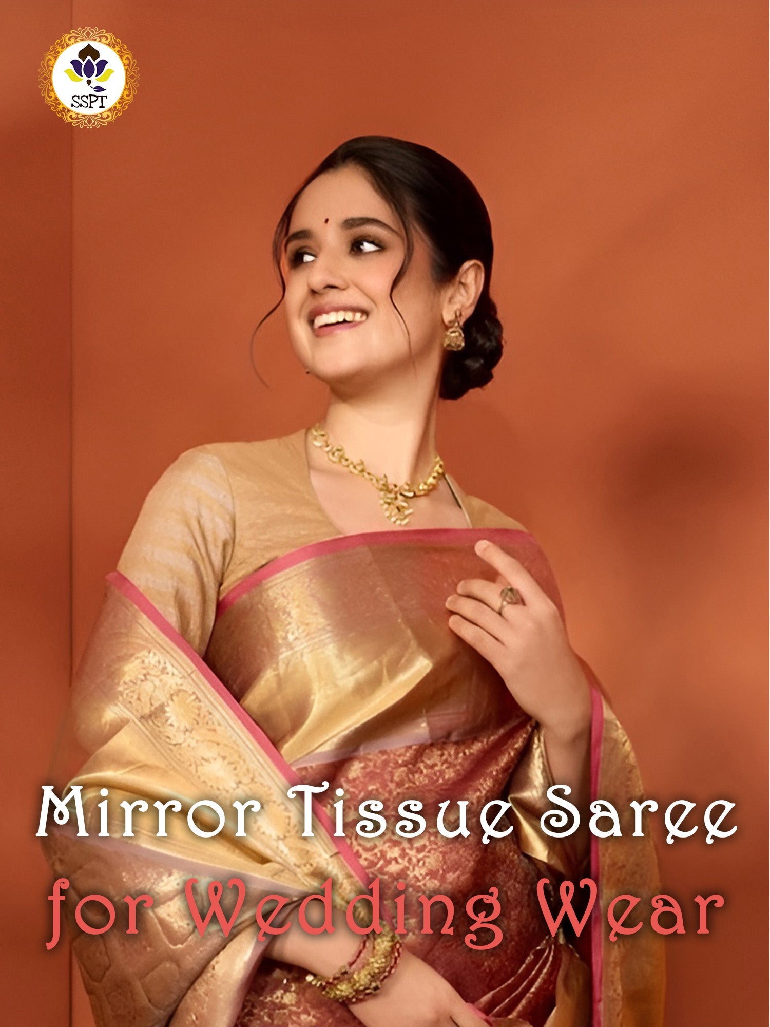 Mirror Tissue Saree with elegant mirror work detailing and shimmering lightweight tissue fabric.