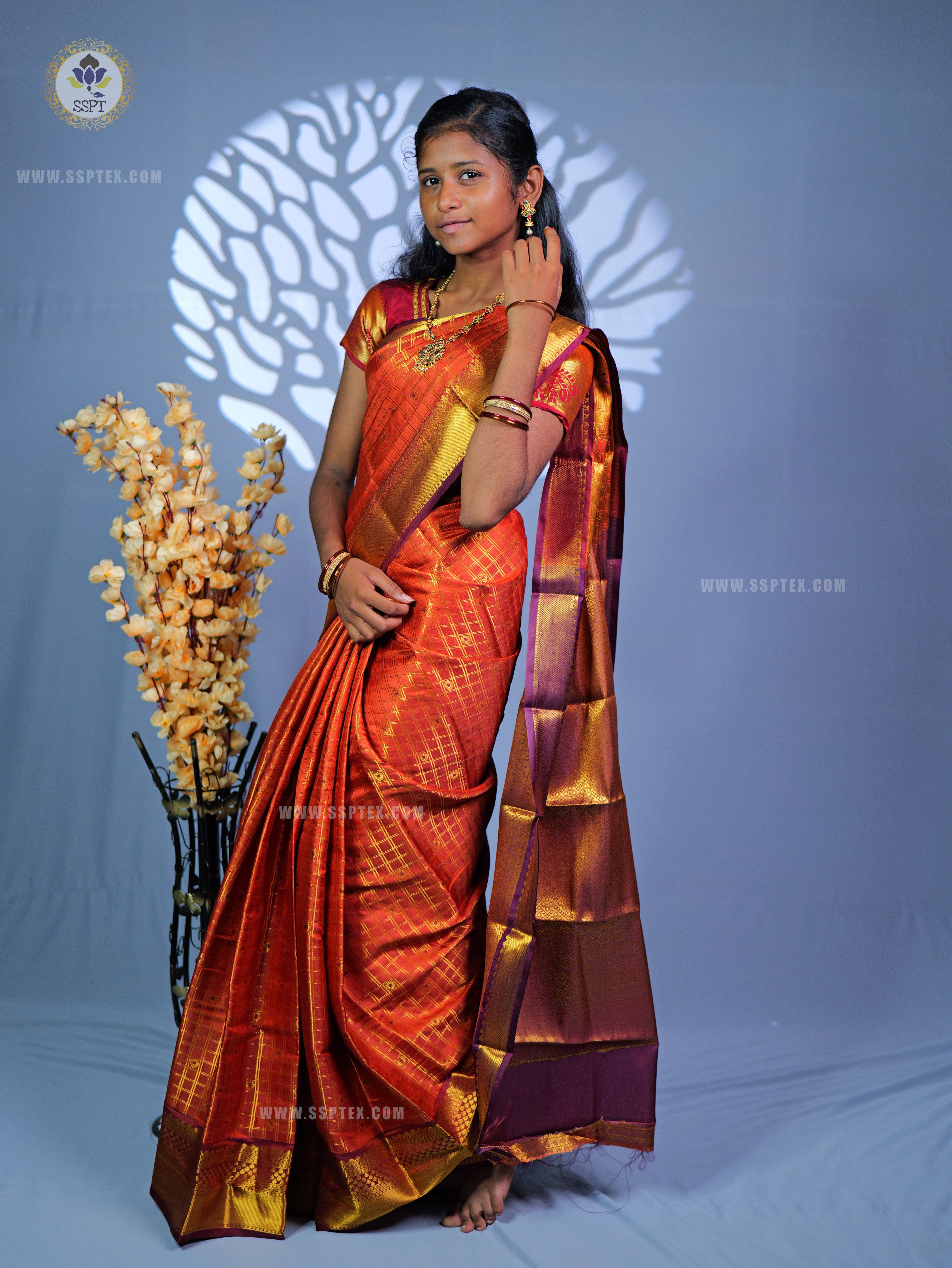 Rust Orange Saree RG02 - Sri Sakthi Pugazh Tex - Saree
