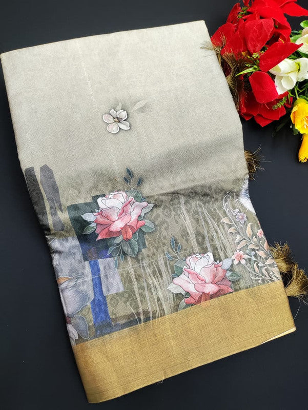 Ivory Silk Saree VY12