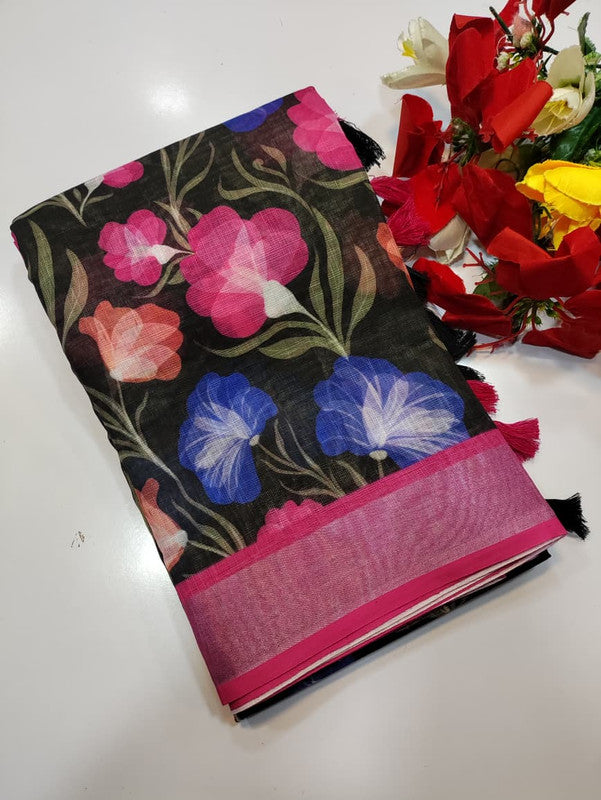 Bhiwandi Linen Saree for women in soft premium linen fabric with elegant traditional weaving suitable for office wear and festive occasions. Full Image View