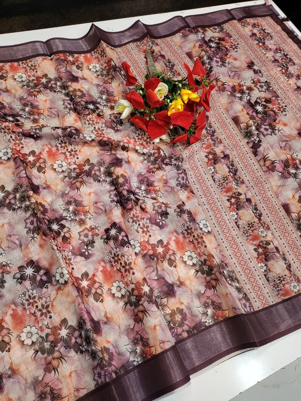 Bhiwandi Linen Saree for women in soft premium linen fabric with elegant traditional weaving suitable for office wear and festive occasions. Full Image View