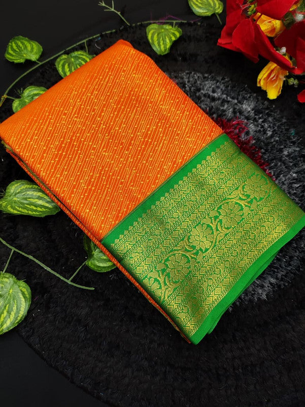 Muhurtham Semi Silk saree for women with elegant traditional design and rich semi silk fabric suitable for weddings bridal wear and festive occasions, Front View Image