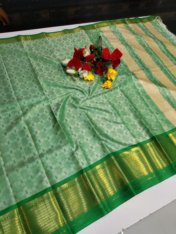 Kottanch Mayil Zari Silk Saree for festival wear with contrast blouse