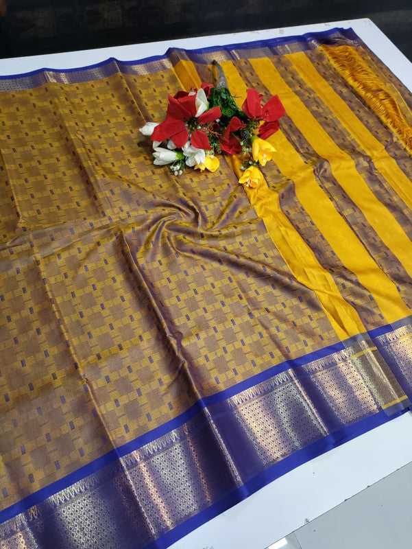 Kottanch Mayil Zari Silk Saree for festival wear with contrast blouse