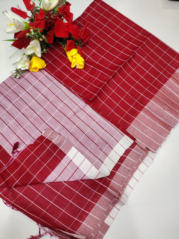 Checked Cotton Saree for office and casual wear