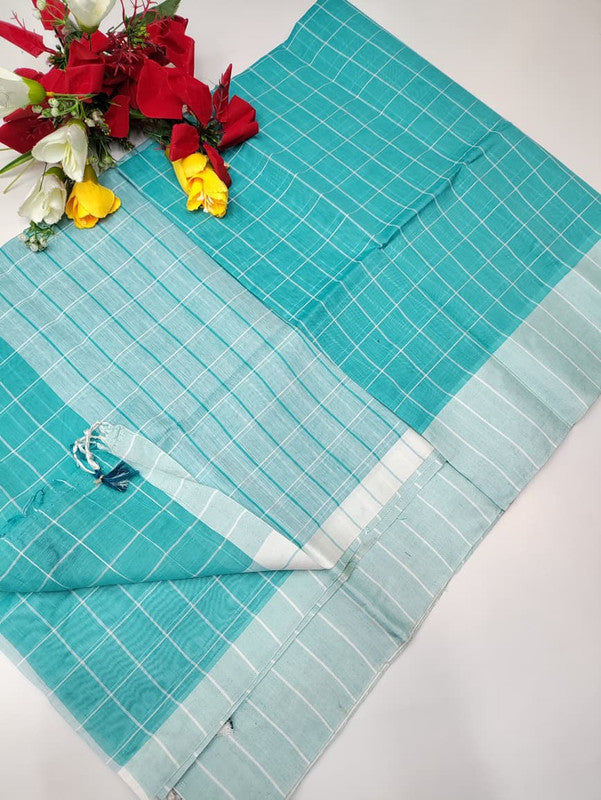 Checked Cotton Saree for office and casual wear