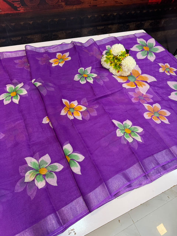 Club Linen Printed Saree in premium linen fabric for festive wear