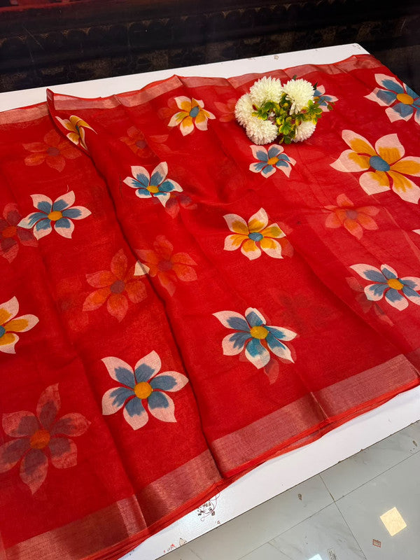 Club Linen Printed Saree in premium linen fabric for festive wear
