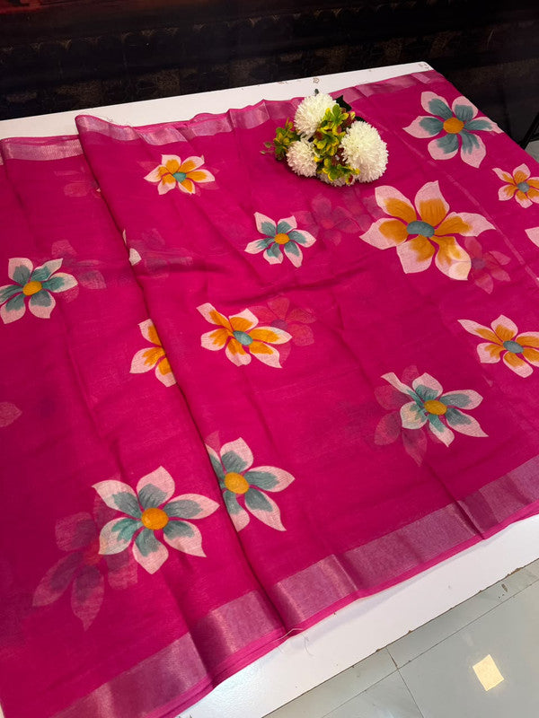 Club Linen Printed Saree in premium linen fabric for festive wear