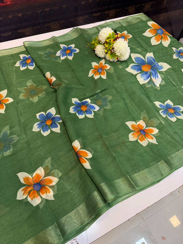 Club Linen Printed Saree in premium linen fabric for festive wear