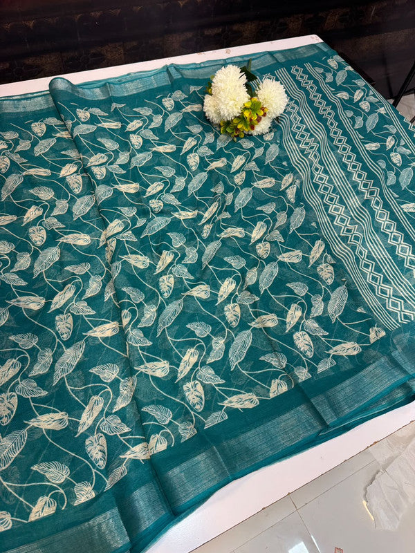 Club Linen Printed Saree in premium linen fabric for festive wear