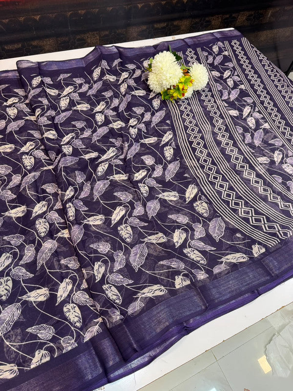 Club Linen Printed Saree in premium linen fabric for festive wear