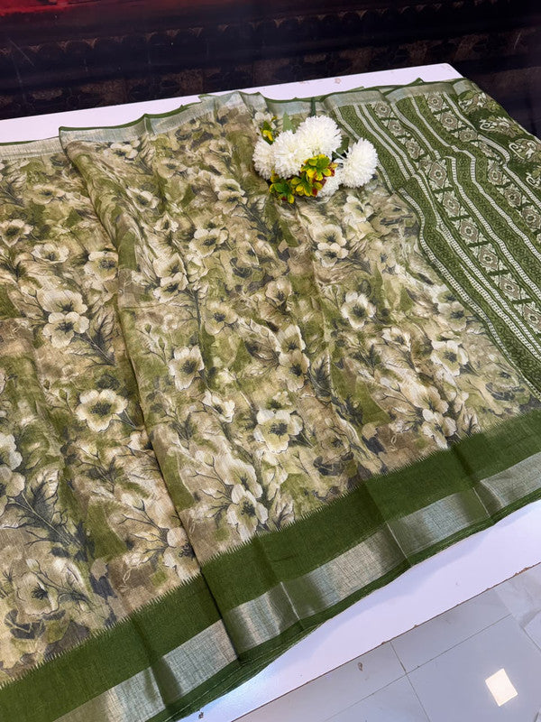 Club Linen Printed Saree in premium linen fabric for festive wear