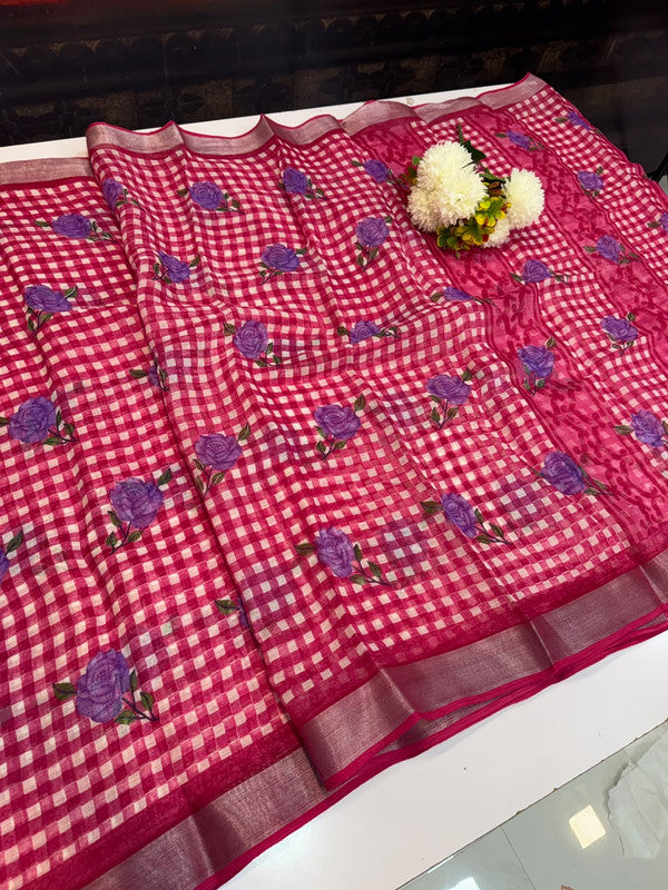 Club Linen Printed Saree in premium linen fabric for festive wear
