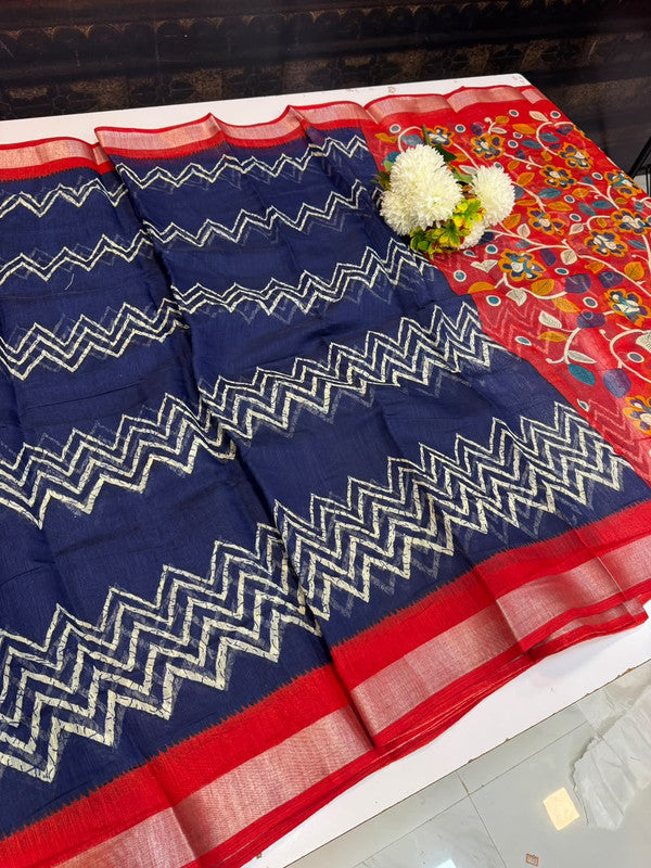 Club Linen Printed Saree in premium linen fabric for festive wear