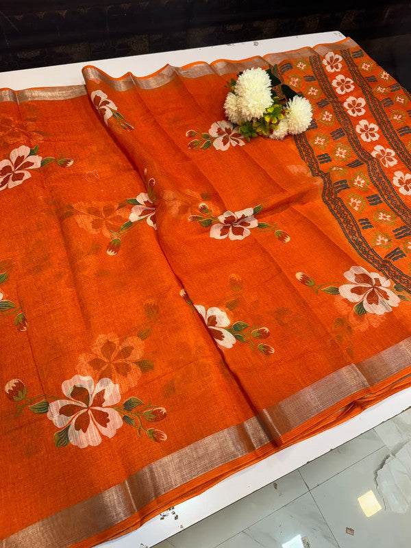 Club Linen Printed Saree in premium linen fabric for festive wear