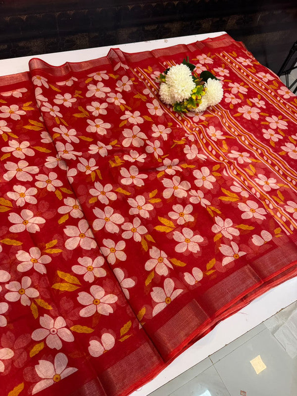 Club Linen Printed Saree in premium linen fabric for festive wear