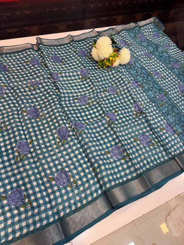Club Linen Printed Saree in premium linen fabric for festive wear