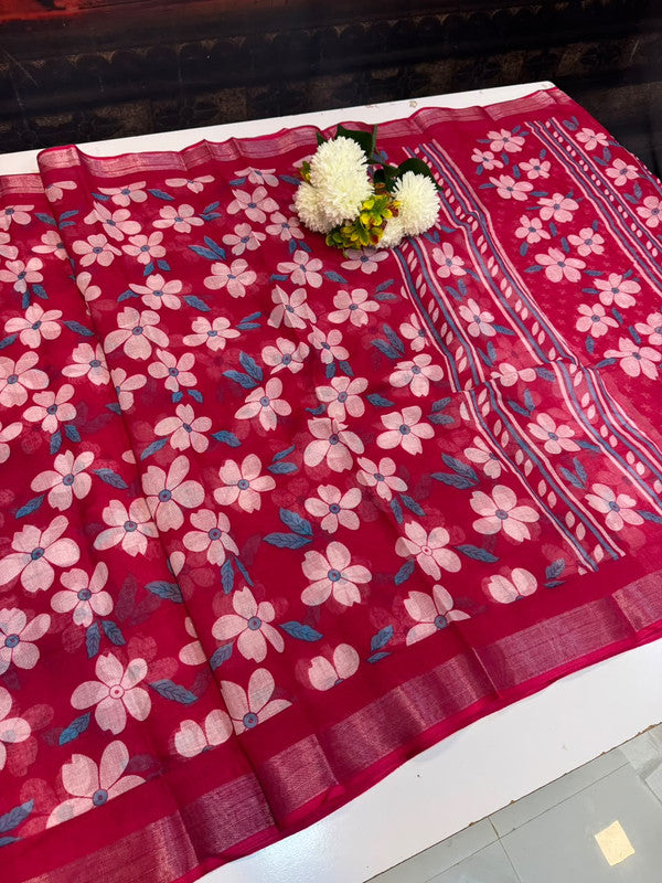 Club Linen Printed Saree in premium linen fabric for festive wear
