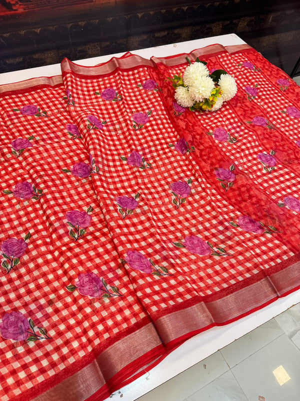 Club Linen Printed Saree in premium linen fabric for festive wear