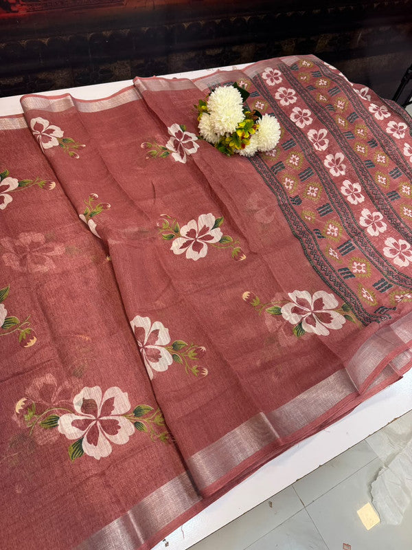 Club Linen Printed Saree in premium linen fabric for festive wear