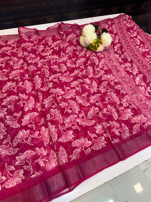 Club Linen Printed Saree in premium linen fabric for festive wear