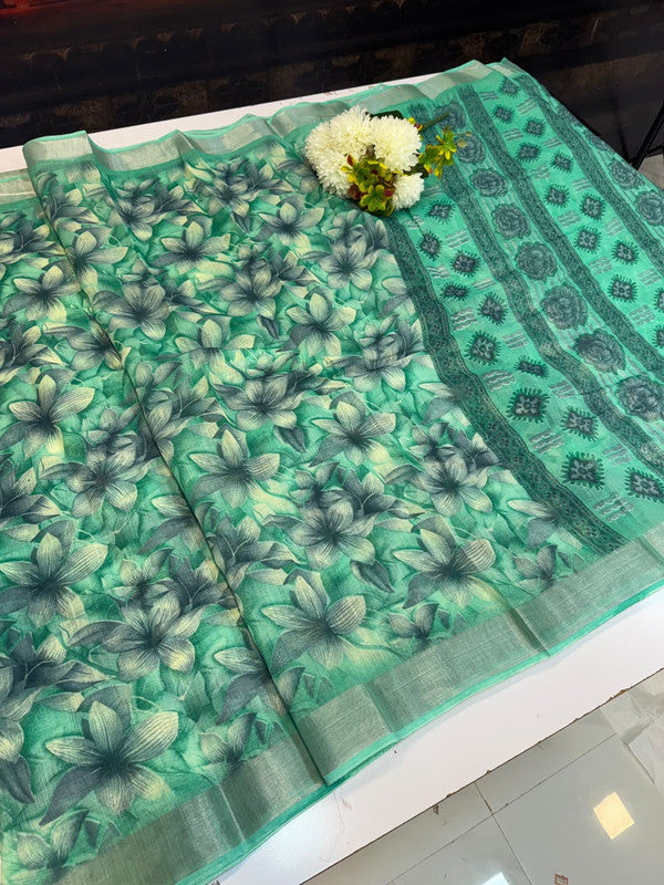 Club Linen Printed Saree in premium linen fabric for festive wear