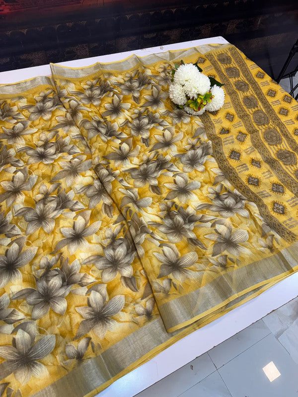 Club Linen Printed Saree in premium linen fabric for festive wear