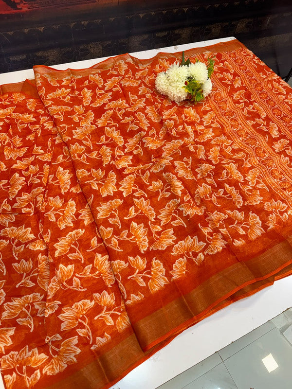 Club Linen Printed Saree in premium linen fabric for festive wear