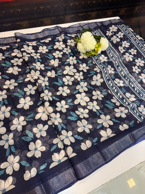 Club Linen Printed Saree in premium linen fabric for festive wear