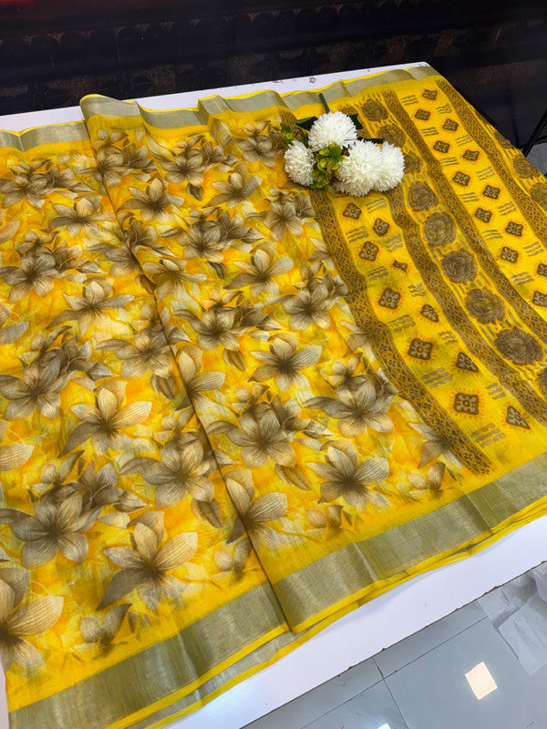 Club Linen Printed Saree in premium linen fabric for festive wear