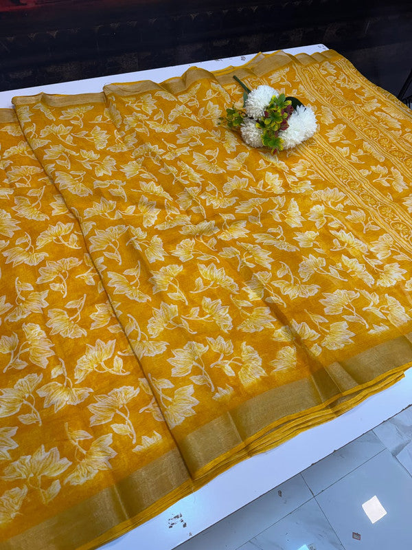 Club Linen Printed Saree in premium linen fabric for festive wear