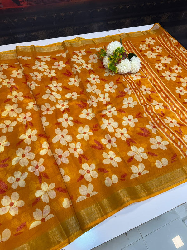 Club Linen Printed Saree in premium linen fabric for festive wear