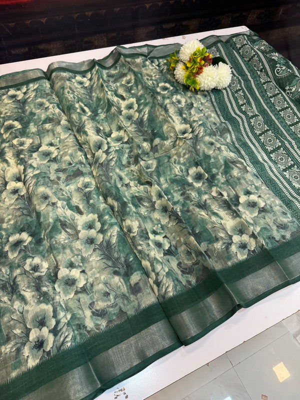 Club Linen Printed Saree in premium linen fabric for festive wear