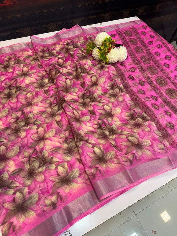 Club Linen Printed Saree in premium linen fabric for festive wear