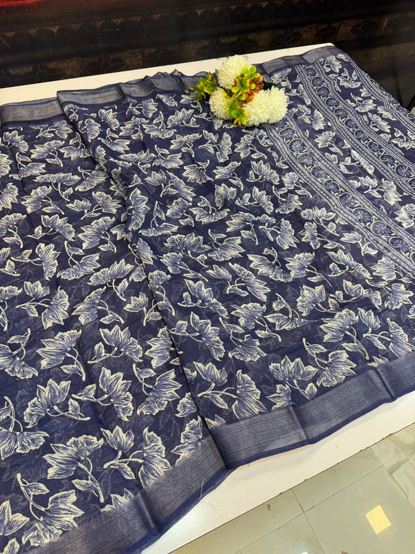 Club Linen Printed Saree in premium linen fabric for festive wear
