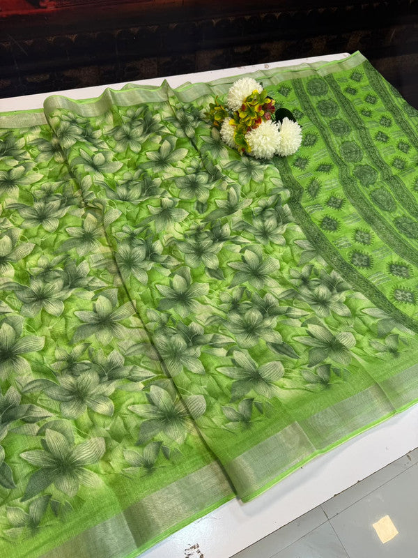 Club Linen Printed Saree in premium linen fabric for festive wear