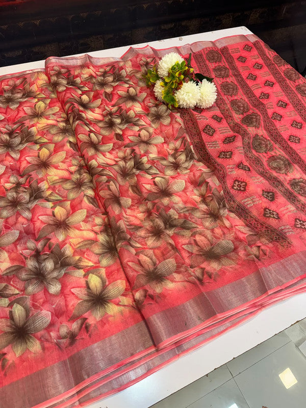 Club Linen Printed Saree in premium linen fabric for festive wear