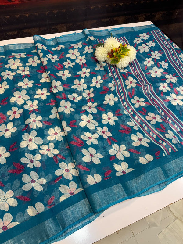 Club Linen Printed Saree in premium linen fabric for festive wear