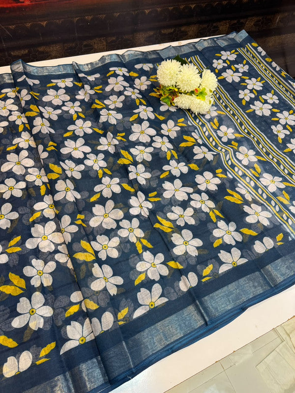 Club Linen Printed Saree in premium linen fabric for festive wear