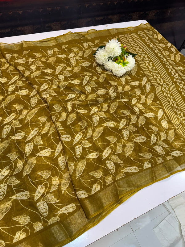 Club Linen Printed Saree in premium linen fabric for festive wear