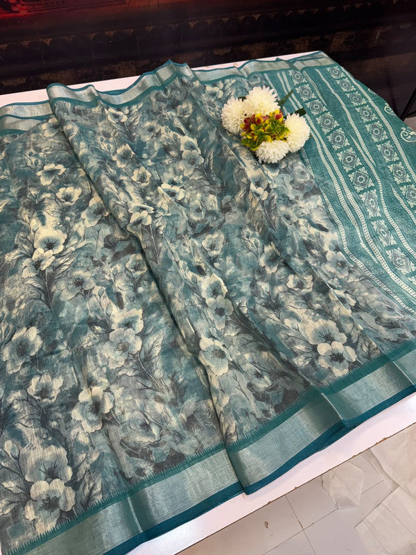 Club Linen Printed Saree in premium linen fabric for festive wear