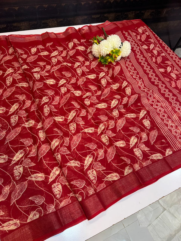 Club Linen Printed Saree in premium linen fabric for festive wear